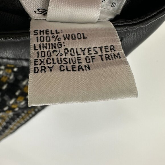 Talbots Plaid Mini Skirt 10P Wool Tweed Faux Leather Trim Black Brown Vintage - Picture 6 of 6